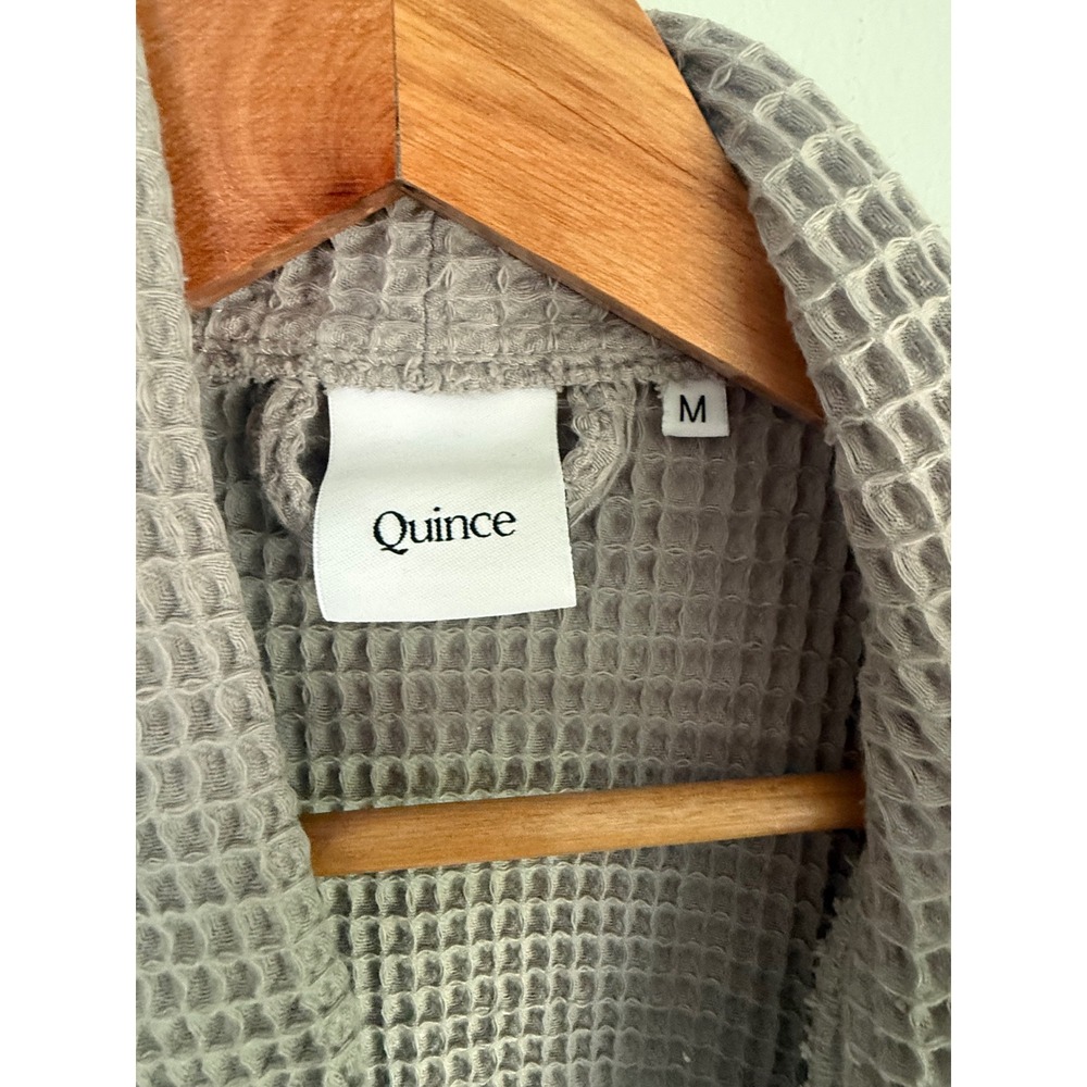 Quince Waffle Robe Grey Cotton Lightweight Spa Bathrobe Medium Womens Lounge - Picture 2 of 3